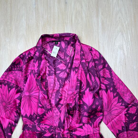 NWT Ann Taylor Plum Rose Floral Tie Kimono Wrap Cardigan Layering Romantic M/L - Picture 2 of 13